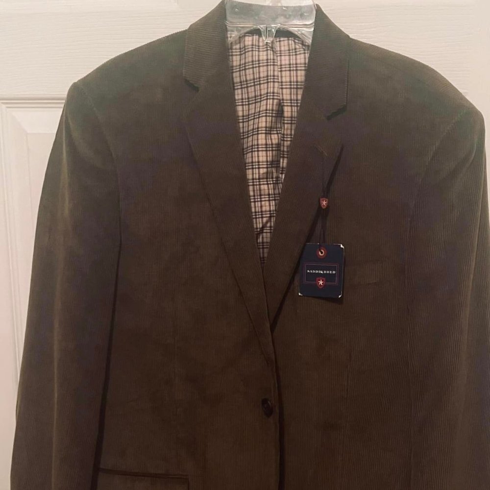 Saddlebred Blazer Suit Jacket Corduroy Cotton 42L  Tan Brown Western Sports New